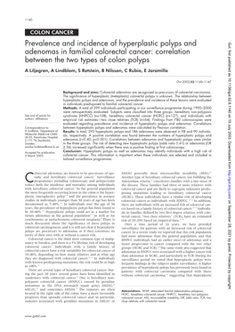 Prevalence and Incidence of Hyperplastic Polyps and Adenomas in Familial Colorectal Cancer