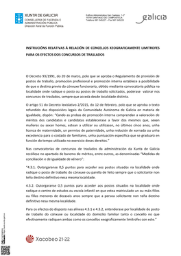 Instrucións Relativas Á Relación De Concellos Xeograficamente Limitrofes Para Os Efectos Dos Concursos De Traslados