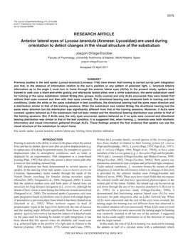 RESEARCH ARTICLE Anterior Lateral Eyes of Lycosa Tarantula