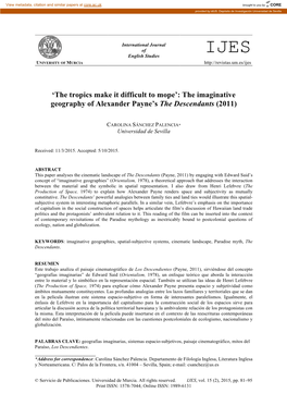 The Tropics Make It Difficult to Mope’: the Imaginative Geography of Alexander Payne’S the Descendants (2011)