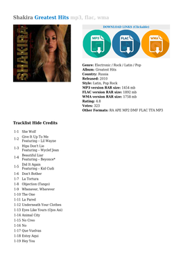 Shakira Greatest Hits Mp3, Flac, Wma