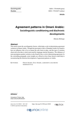 Agreement Patterns in Omani Arabic: Sociolinguistic Conditioning and Diachronic Developments