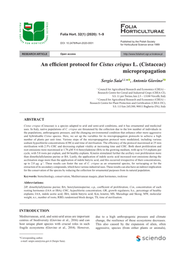 An Efficient Protocol for Cistus Crispus L. (Cistaceae) Micropropagation
