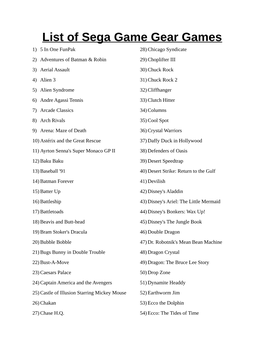 List of Sega Game Gear Games