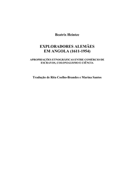 Exploradores Alemães Em Angola (1611-1954)