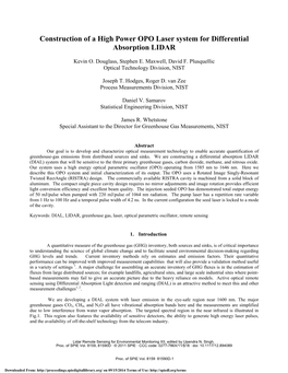 Construction of a High Power OPO Laser System for Differential Absorption LIDAR