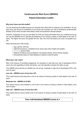 Cardiovascular Risk Score (QRISK2) Patient Information Leaflet