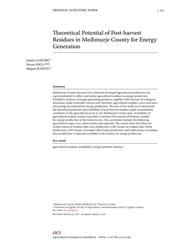 Theoretical Potential of Post-Harvest Residues in Međimurje County for Energy Generation 