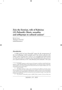 Zois the Eretrian, Wife of Kabeiras (22 Ziebarth): Music, Sexuality, and Κιθάρισμα in Cultural Context1