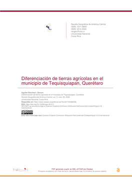 Diferenciación De Tierras Agrícolas En El Municipio De Tequisquiapan, Querétaro