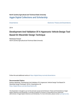 Development and Validation of a Hypersonic Vehicle Design Tool Based on Waverider Design Technique