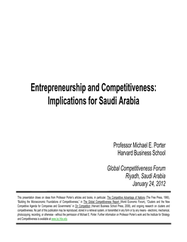 Entrepreneurship and Competitiveness: Implications for Saudi Arabia