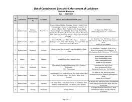 List of Containment Zones for Enforcement of Lockdown District: Bankura Date : - 10/07/2020