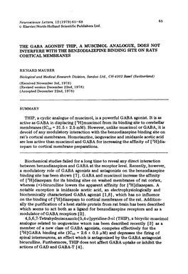 The Gaba Agonist Thip, a Muscimol Analogue, Does Not Interfere with the Benzodiazepine Binding Site on Rats Cortical Membranes