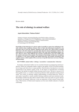 The Role of Ethology in Animal Welfare