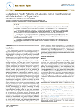 Modulation of Pain by Naloxone and a Possible Role of Neurotransmitters with Selective Lesion of Septal Nuclei Prakash M