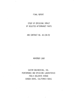 Final Report Study of Emissions Impact of Selected Aftermarket Parts