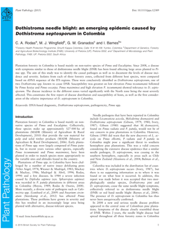 Dothistroma Needle Blight: an Emerging Epidemic Caused by Dothistroma Septosporum in Colombia