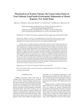 Marooned on an Extinct Volcano: the Conservation Status of Four Endemic Land Snails (Gastropoda: Pulmonata) at Mount Kaputar, New South Wales