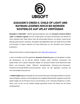 Assassin's Creed Ii, Child of Light Und Rayman Legends