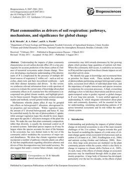 Plant Communities As Drivers of Soil Respiration: Pathways, Mechanisms, and Signiﬁcance for Global Change