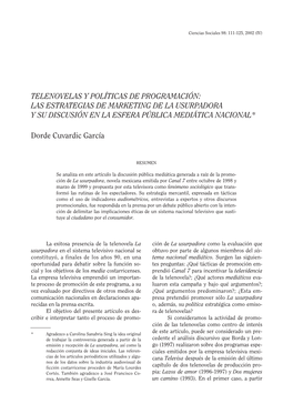 Telenovelas Y Políticas De Programación: Las Estrategias De Marketing De La Usurpadora Y Su Discusión En La Esfera Pública Mediática Nacional*