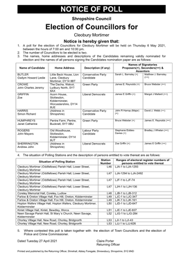 NOTICE of POLL Election of Councillors