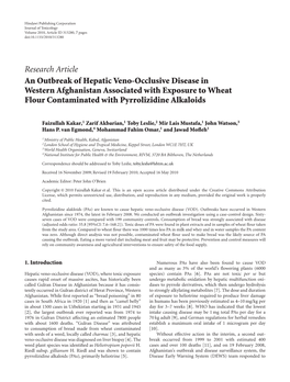 An Outbreak of Hepatic Veno-Occlusive Disease in Western Afghanistan Associated with Exposure to Wheat Flour Contaminated with Pyrrolizidine Alkaloids