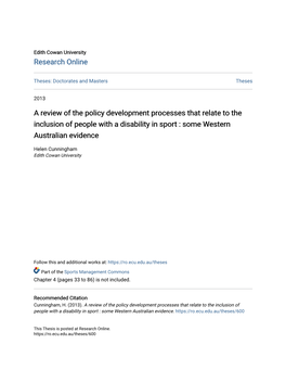 A Review of the Policy Development Processes That Relate to the Inclusion of People with a Disability in Sport : Some Western Australian Evidence