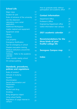 Contact Information 2021 Academic Calendar Recommendations for The