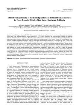 Ethnobotanical Study of Medicinal Plants Used to Treat Human Diseases in Gura Damole District, Bale Zone, Southeast Ethiopia