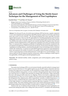 Advances and Challenges of Using the Sterile Insect Technique for the Management of Pest Lepidoptera