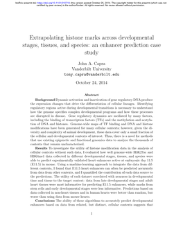 Extrapolating Histone Marks Across Developmental Stages, Tissues, and Species: an Enhancer Prediction Case Study