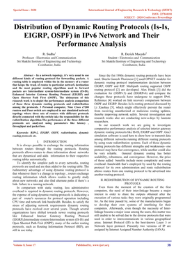 Distribution of Dynamic Routing Protocols (Is-Is, EIGRP, OSPF) in Ipv6 Network and Their Performance Analysis