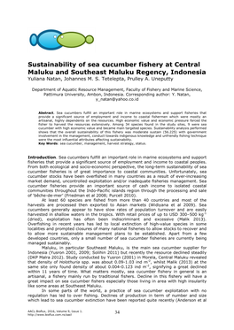 Sustainability of Sea Cucumber Fishery at Central Maluku and Southeast Maluku Regency, Indonesia Yuliana Natan, Johannes M