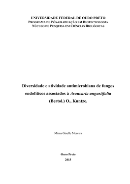 Diversidade E Atividade Antimicrobiana De Fungos Endofíticos Associados À Araucaria Angustifolia (Bertol.) O., Kuntze