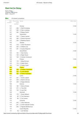 Start List for Relay