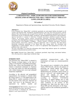 Larger Fungi – Indicator Species for Xerothermic Grasslands of Protected Area “Sheep Hills” Thracian Lowland (Bulgaria)