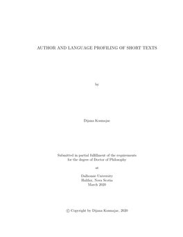 Author and Language Profiling of Short Texts