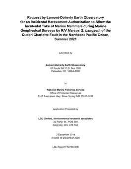 IHA Application for the Queen Charlotte Fault, Summer 2021 Page Ii Table of Contents