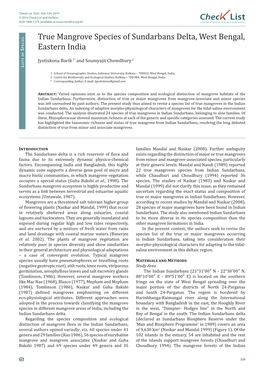 Chec List True Mangrove Species of Sundarbans Delta, West Bengal