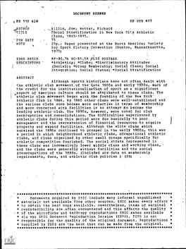 Social Stratification in New York City Athletic Clubs, 1865-1915