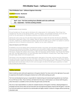FIFA Mobile Team – Software Engineer