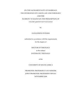 On the Sacramentality of Marriage: the Divergence of Canon Law and Theology and the Inability to Maintain the Presumption of Facere Quod Facit Ecclesia