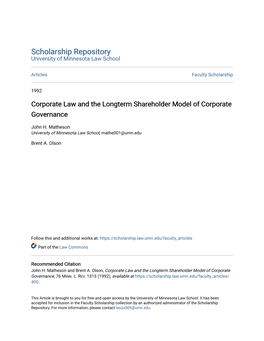 Corporate Law and the Longterm Shareholder Model of Corporate Governance