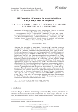 STEP-Compliant NC Research: the Search for Intelligent CAD/CAPP/CAM/CNC Integration