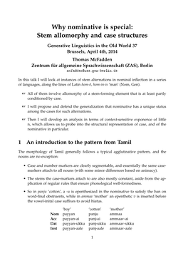 Why Nominative Is Special: Stem Allomorphy and Case Structures