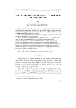 The Optimization of Training Loads in High Class Hurdlers