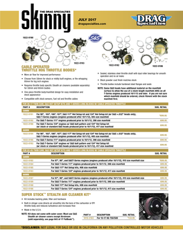 Cable Operated Throttle Hog Throttle Bodies* Super Stock™ Stealth Air Cleaner Kit*