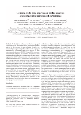 Genome-Wide Gene Expression Profile Analysis of Esophageal Squamous Cell Carcinomas